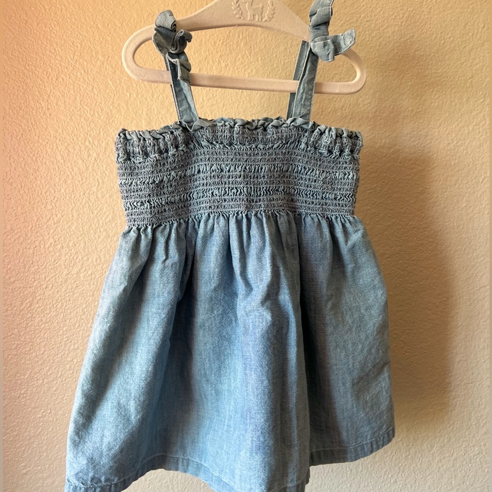 GAP denim smocked shoulder tie dress